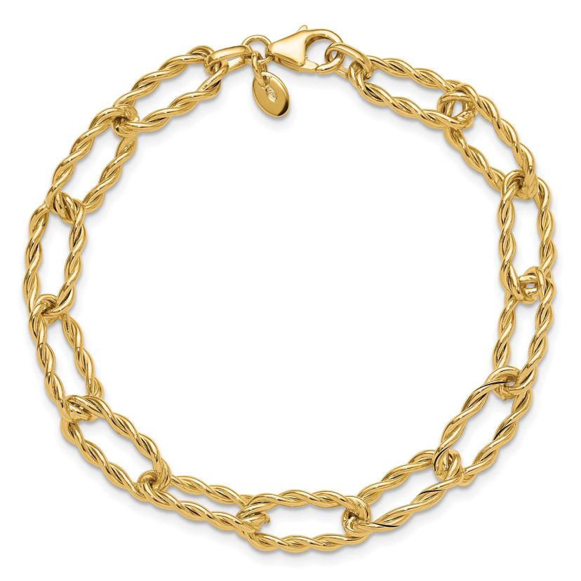 14K Yellow Gold Polished and Textured Twisted Link Bracelet