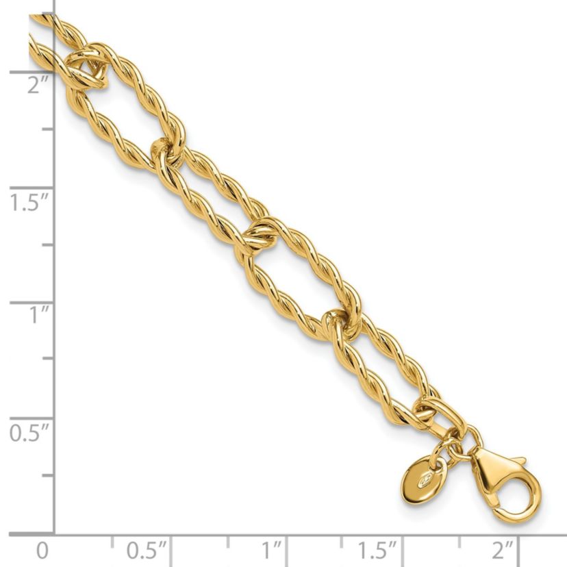 14K Yellow Gold Polished and Textured Twisted Link Bracelet