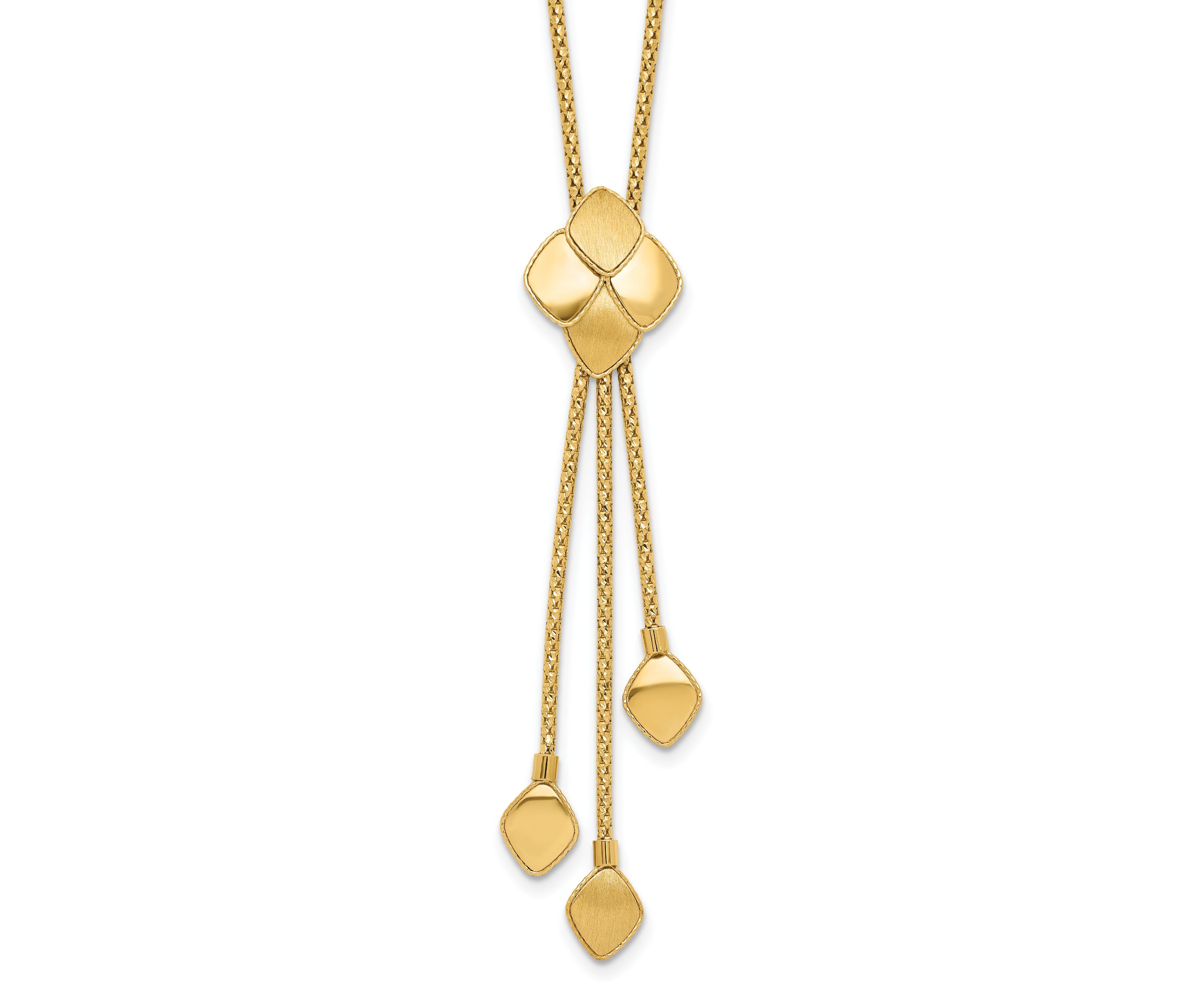 14K Yellow Gold Polished and Brushed Y-Drop Plus 2-inch Extension Necklace