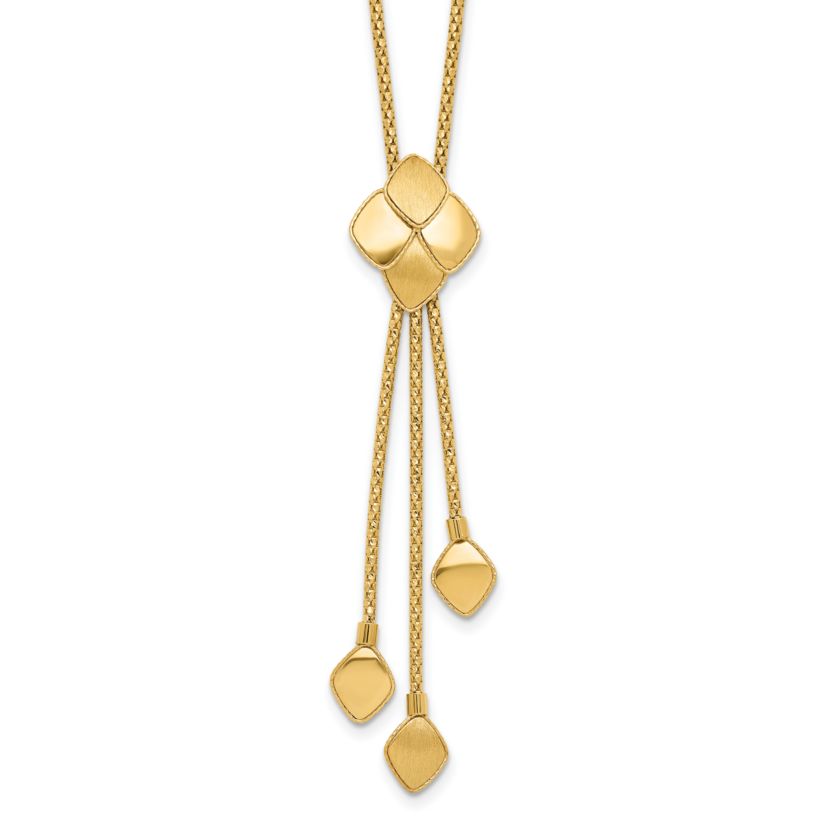 14K Yellow Gold Polished and Brushed Y-Drop Plus 2-inch Extension Necklace