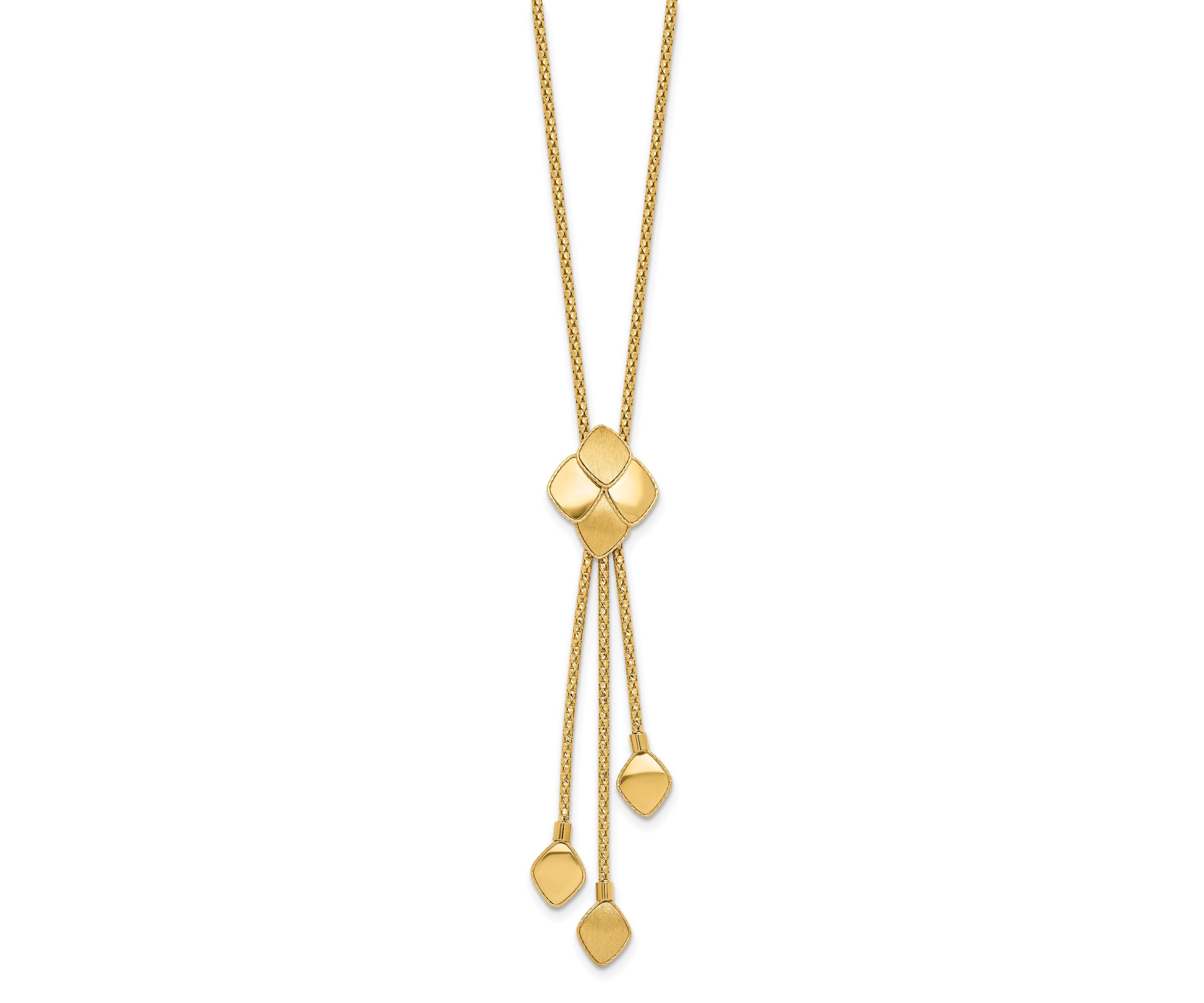 14K Yellow Gold Polished and Brushed Y-Drop Plus 2-inch Extension Necklace
