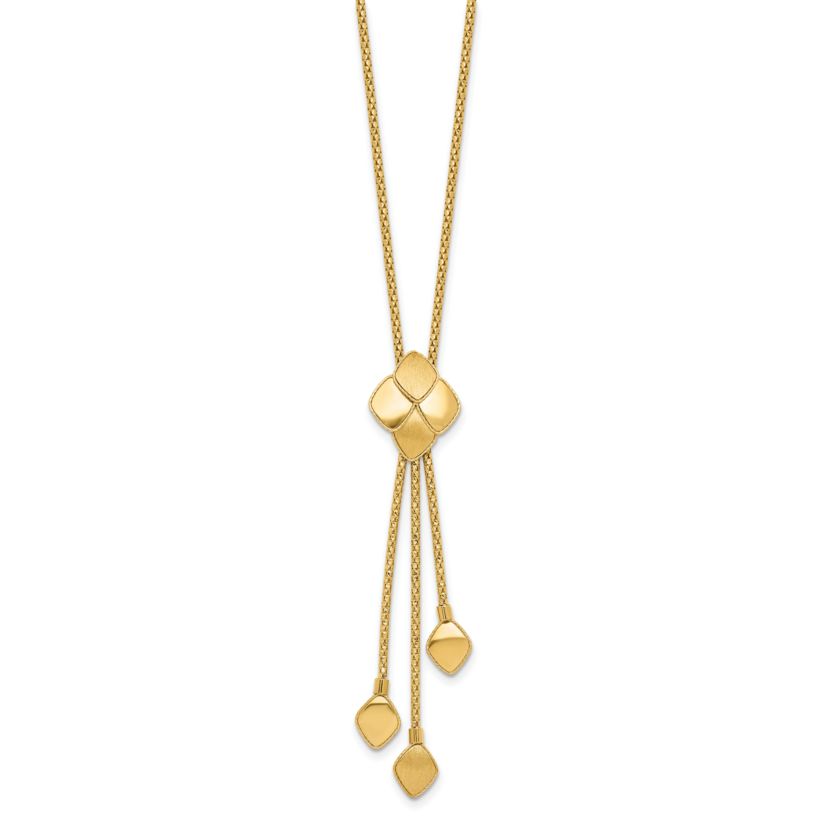 14K Yellow Gold Polished and Brushed Y-Drop Plus 2-inch Extension Necklace