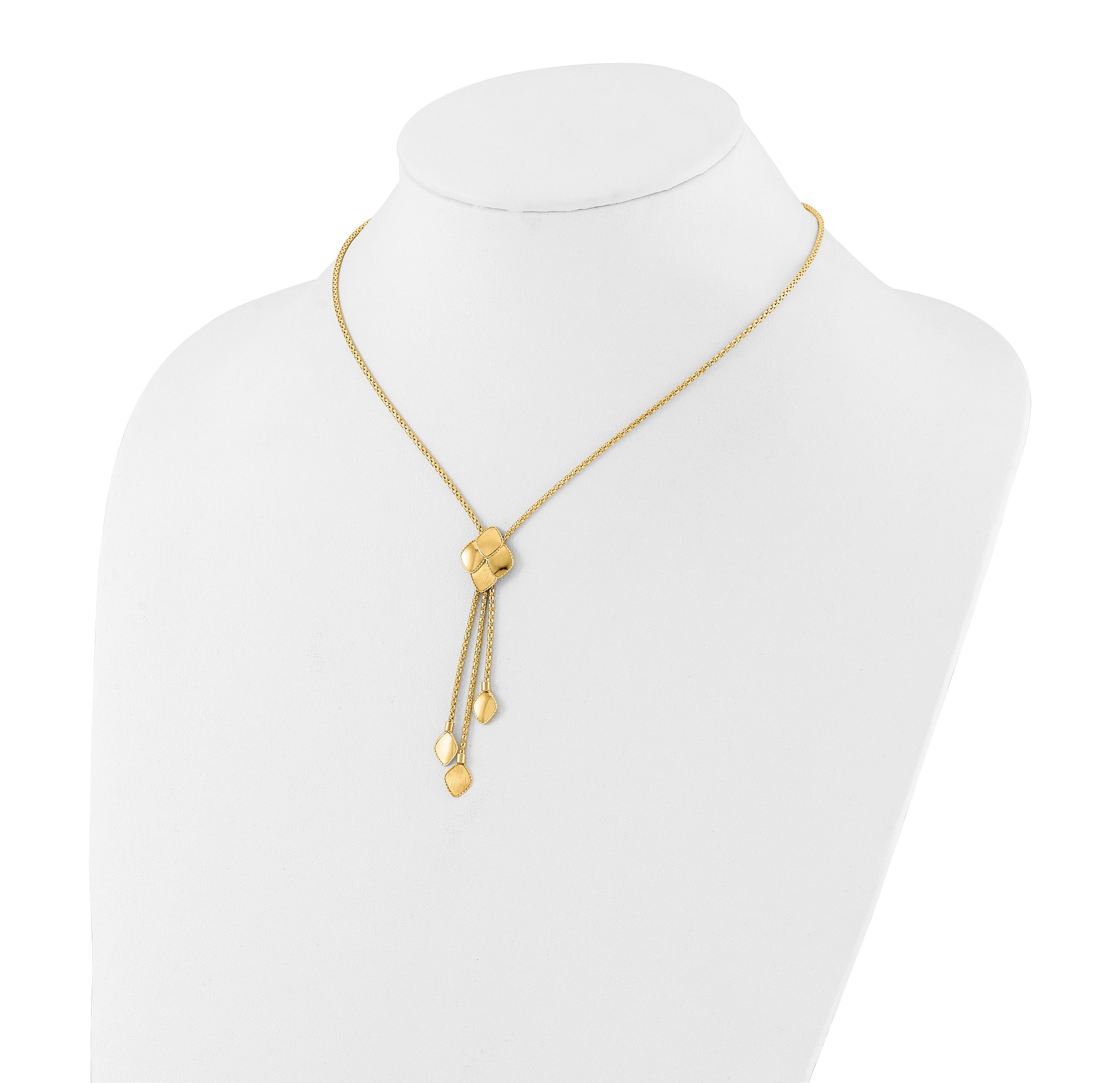 14K Yellow Gold Polished and Brushed Y-Drop Plus 2-inch Extension Necklace