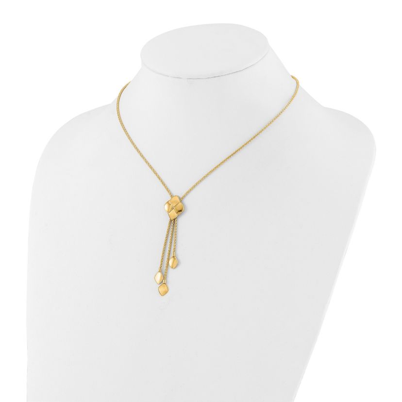 14K Yellow Gold Polished and Brushed Y-Drop Plus 2-inch Extension Necklace