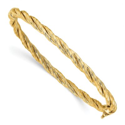 14K Yellow Gold Polished Twisted Hinged Bangle