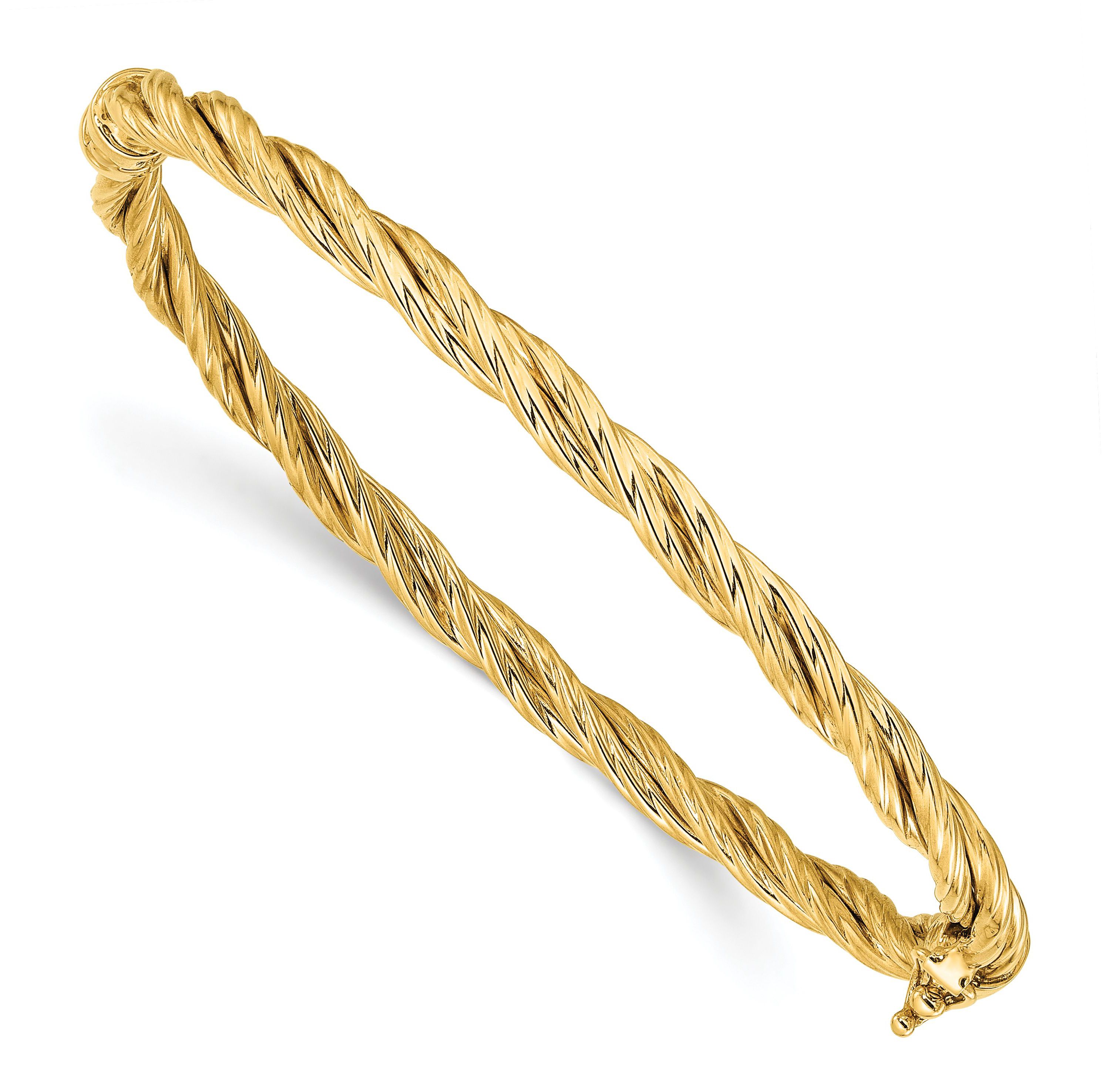 14K Yellow Gold Polished Twisted Hinged Bangle