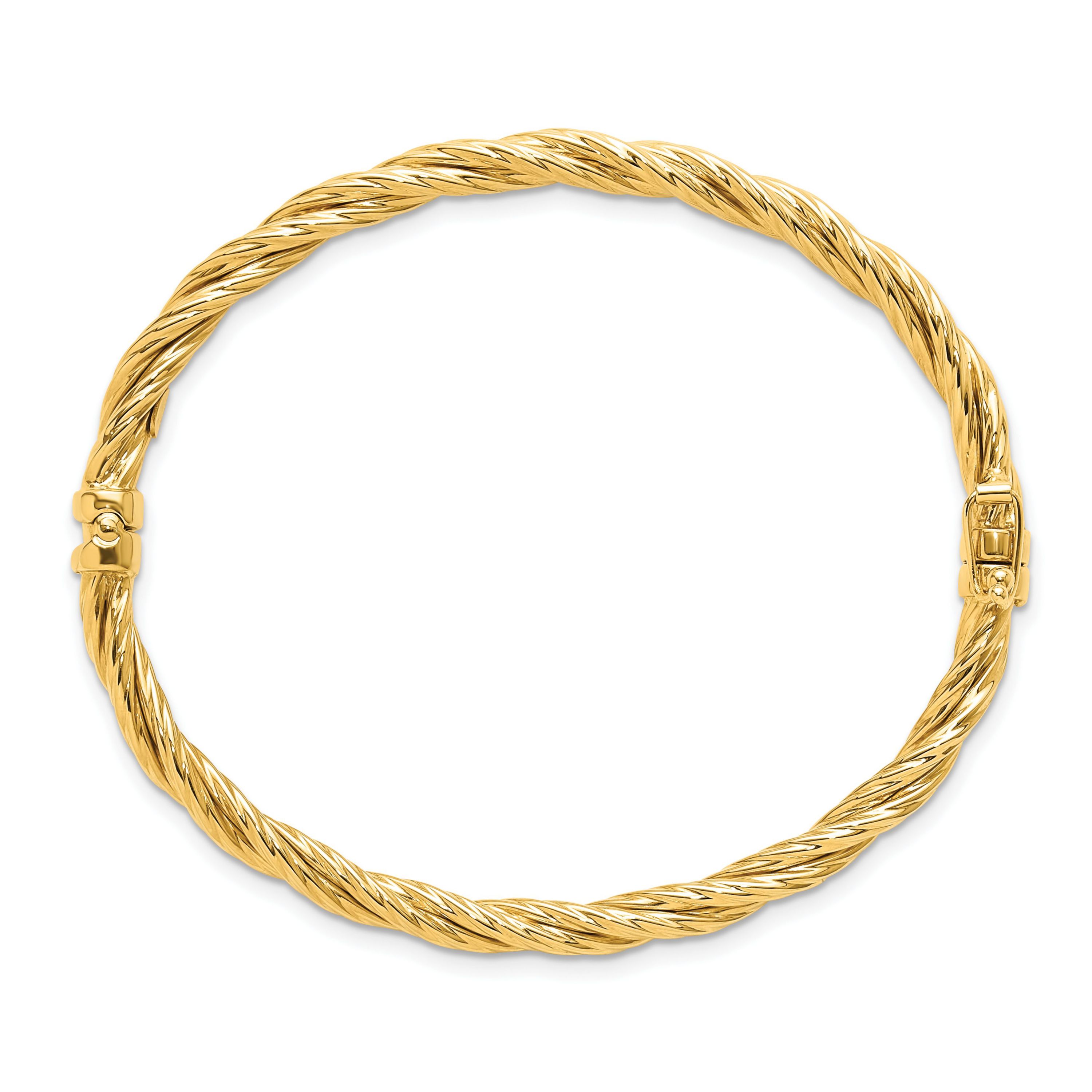 14K Yellow Gold Polished Twisted Hinged Bangle