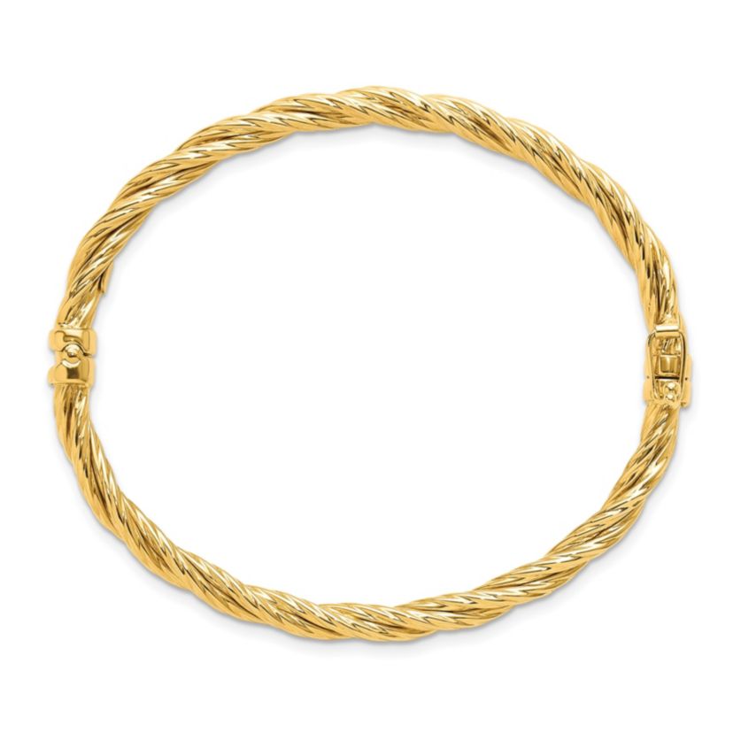 14K Yellow Gold Polished Twisted Hinged Bangle