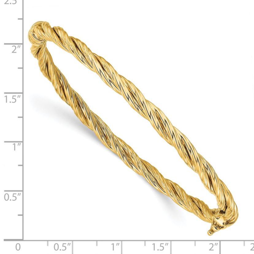 14K Yellow Gold Polished Twisted Hinged Bangle