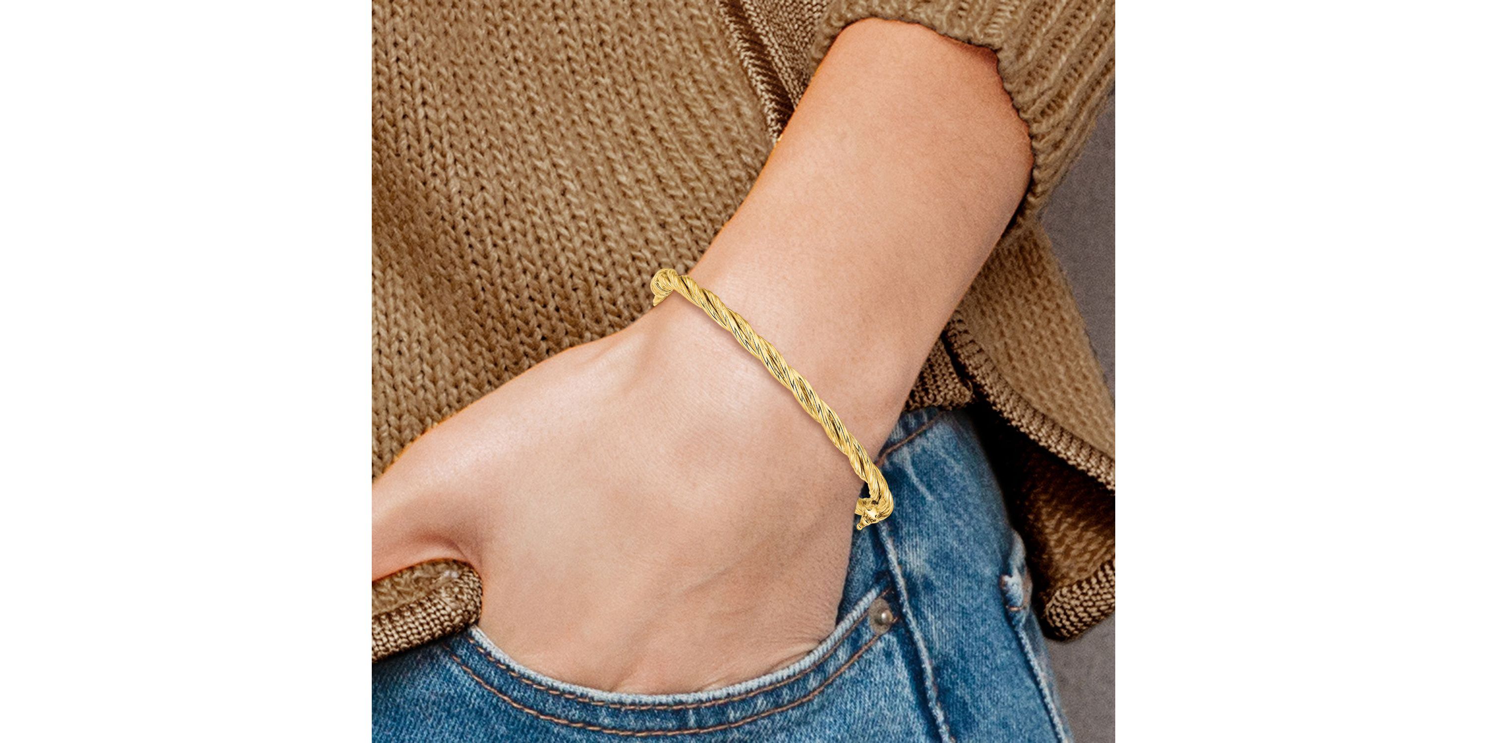 14K Yellow Gold Polished Twisted Hinged Bangle
