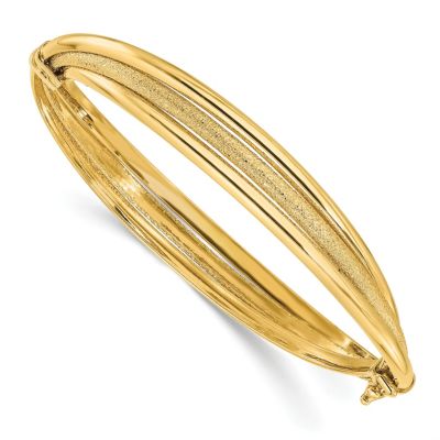 14K Yellow Gold Polished and Textured Hinged Bangle