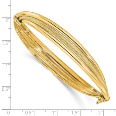 14K Yellow Gold Polished and Textured Hinged Bangle