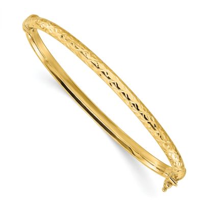 14K Yellow Gold Polished and Diamond-cut Hinged Bangle