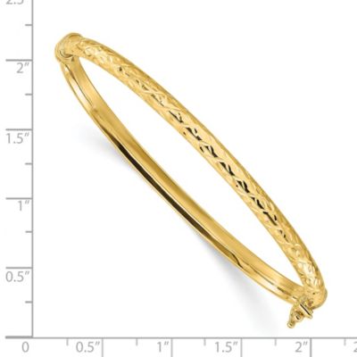 14K Yellow Gold Polished and Diamond-cut Hinged Bangle