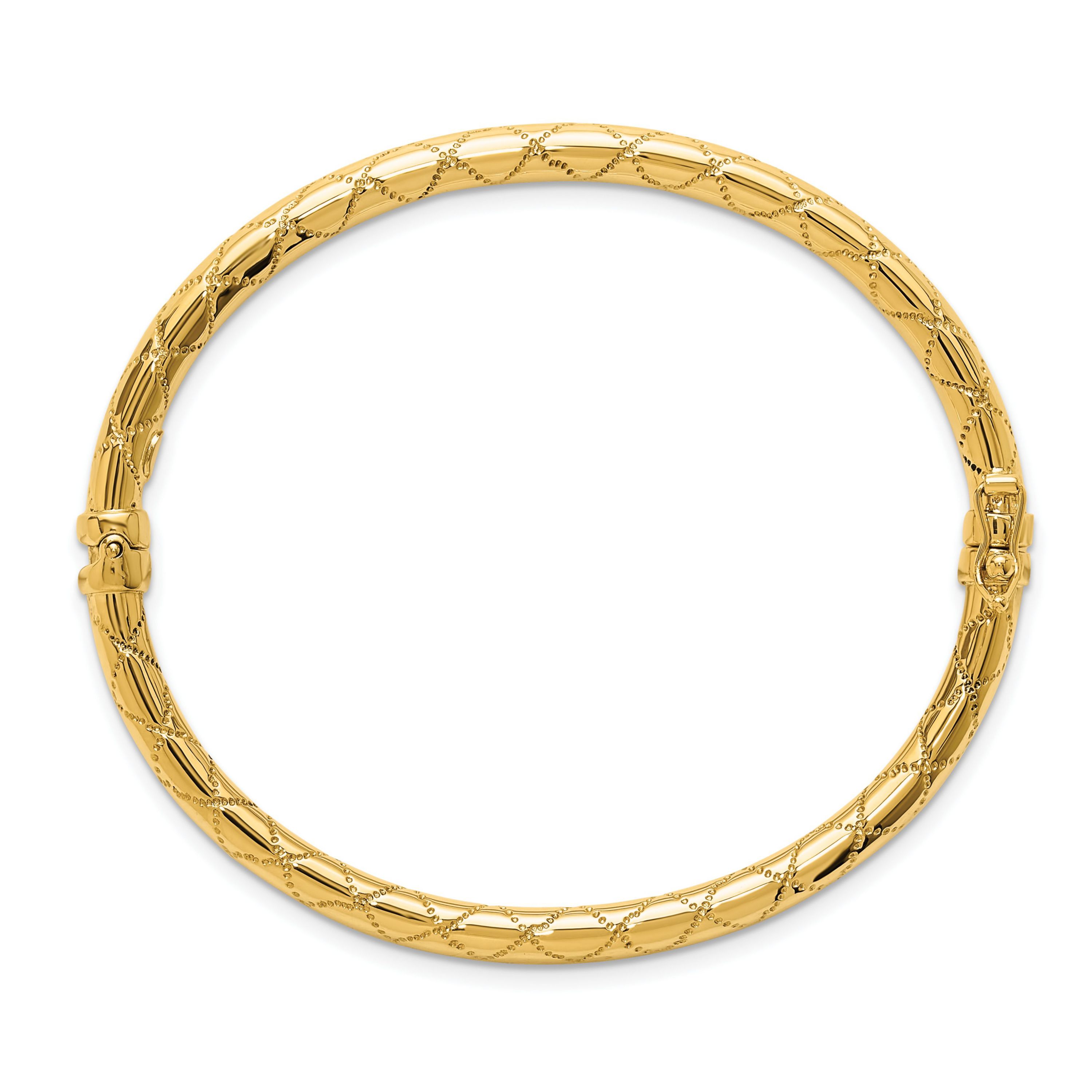 14K Yellow Gold Polished and Textured Hinged Bangle