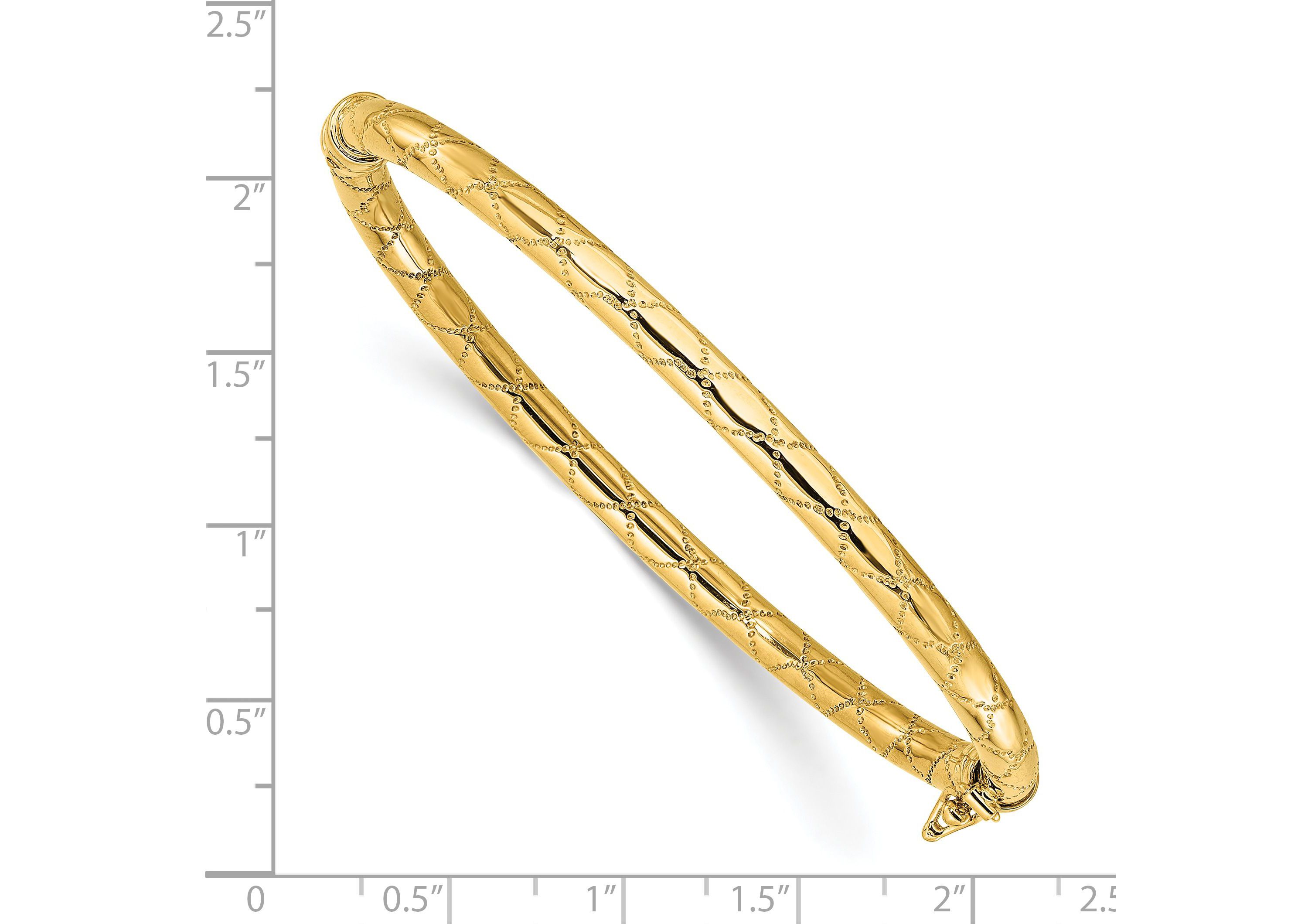 14K Yellow Gold Polished and Textured Hinged Bangle