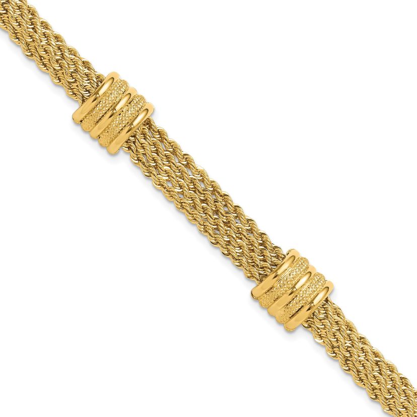 14K Yellow Gold Polished and Diamond-cut Fancy Bracelet