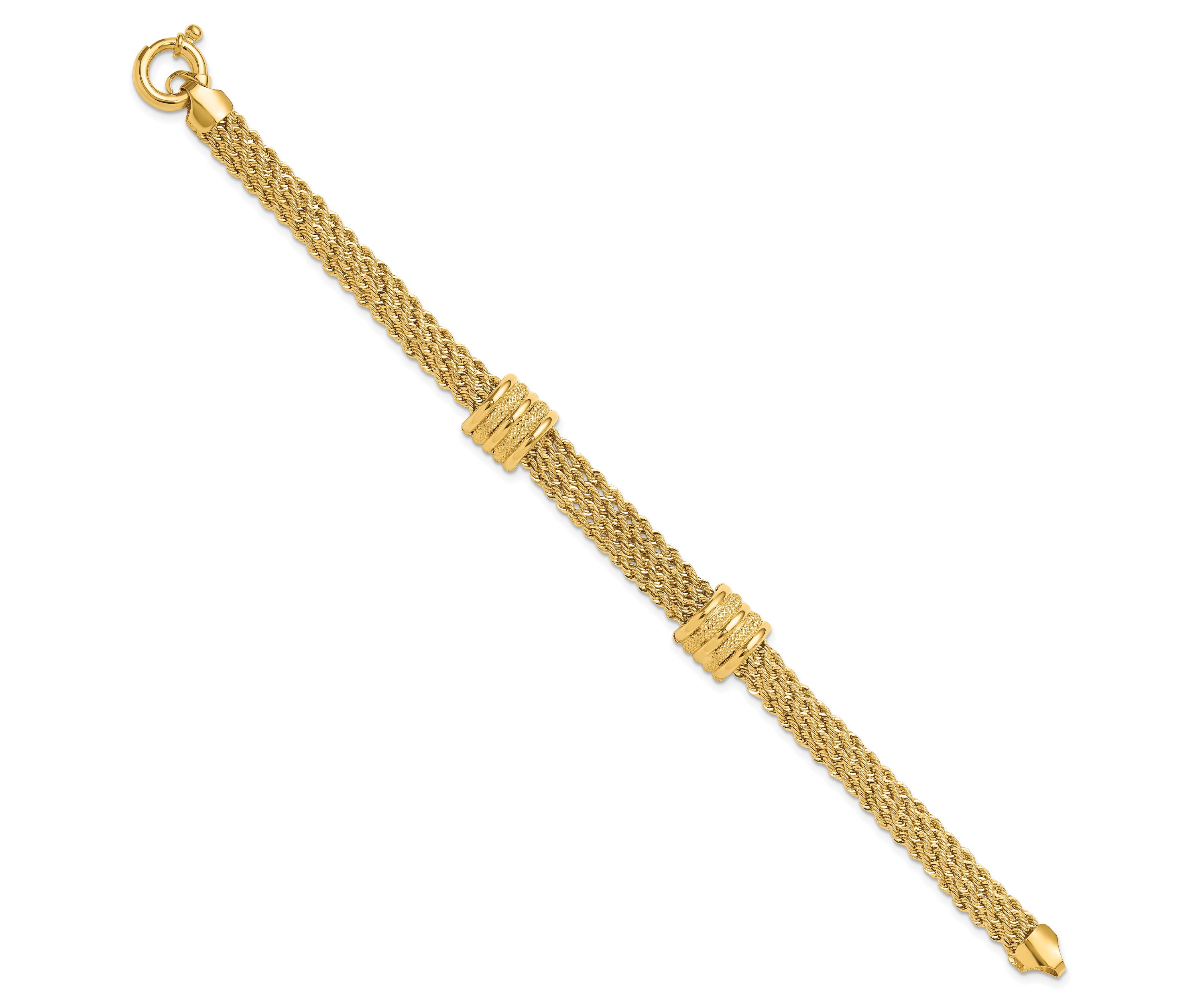 14K Yellow Gold Polished and Diamond-cut Fancy Bracelet
