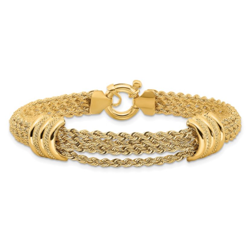 14K Yellow Gold Polished and Diamond-cut Fancy Bracelet