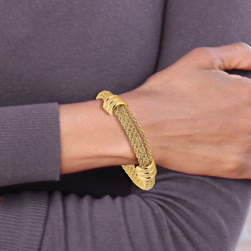 14K Yellow Gold Polished and Diamond-cut Fancy Bracelet