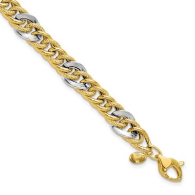 Belk & Co 14K Two-tone Polished and Textured Fancy Link Bracelet, Yellow, 7.5 in