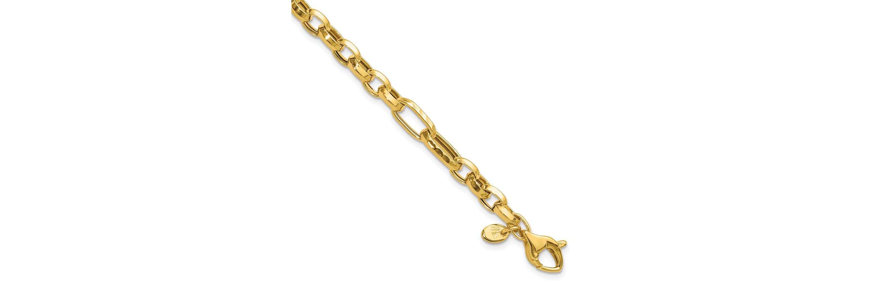 14K Yellow Gold Polished and Hammered Fancy Link Bracelet