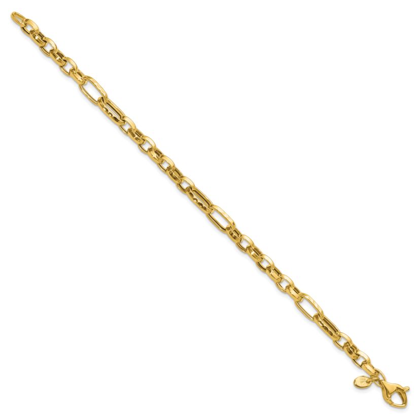 14K Yellow Gold Polished and Hammered Fancy Link Bracelet