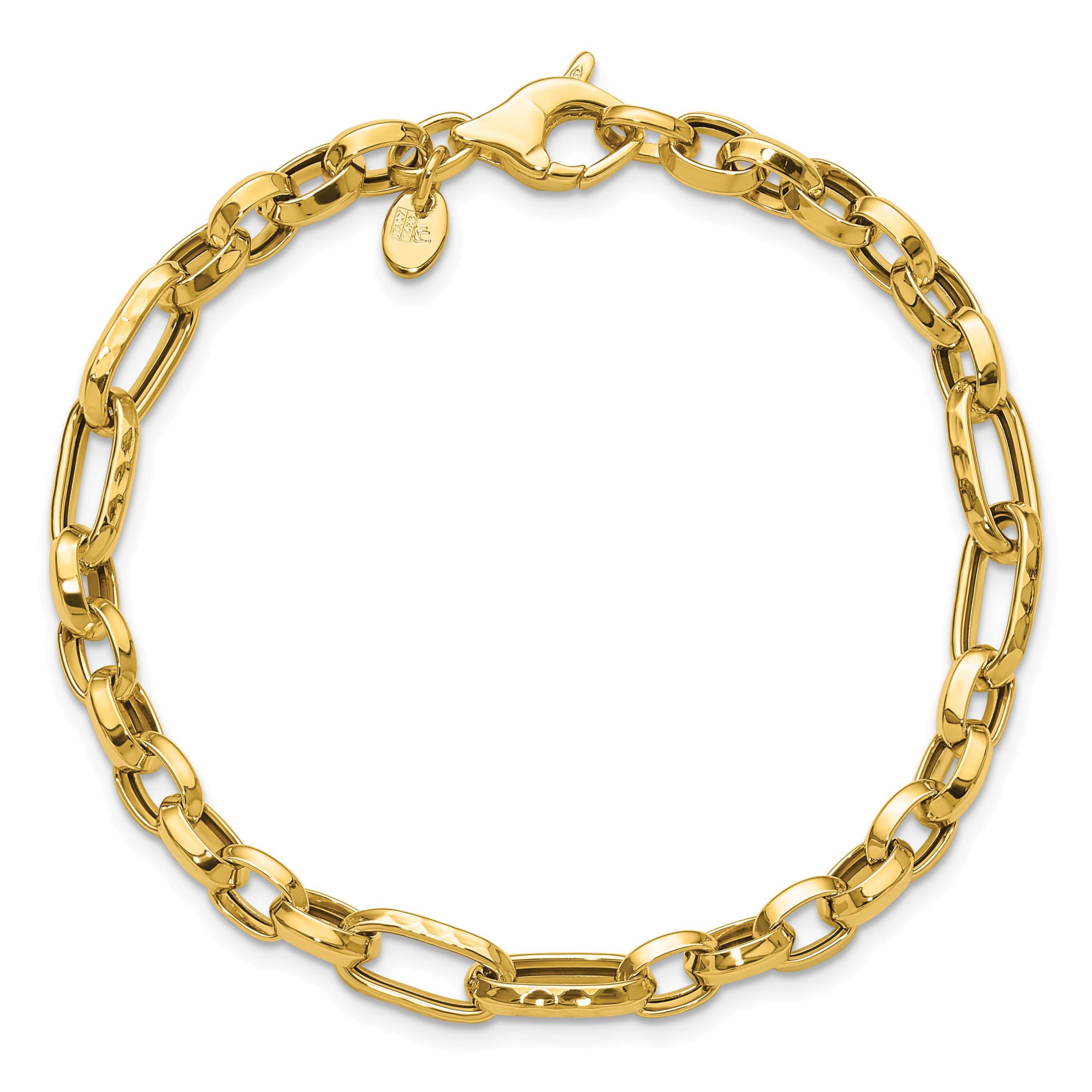 14K Yellow Gold Polished and Hammered Fancy Link Bracelet