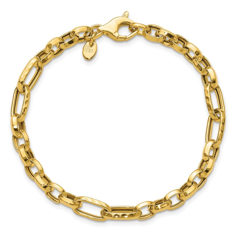 14K Yellow Gold Polished and Hammered Fancy Link Bracelet