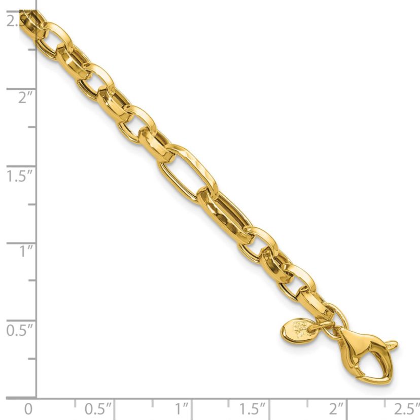 14K Yellow Gold Polished and Hammered Fancy Link Bracelet