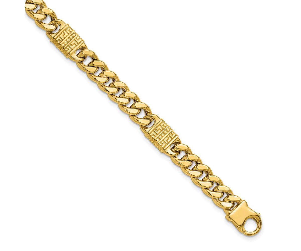14K Yellow Gold Polished with Design Fancy Link Mens Bracelet