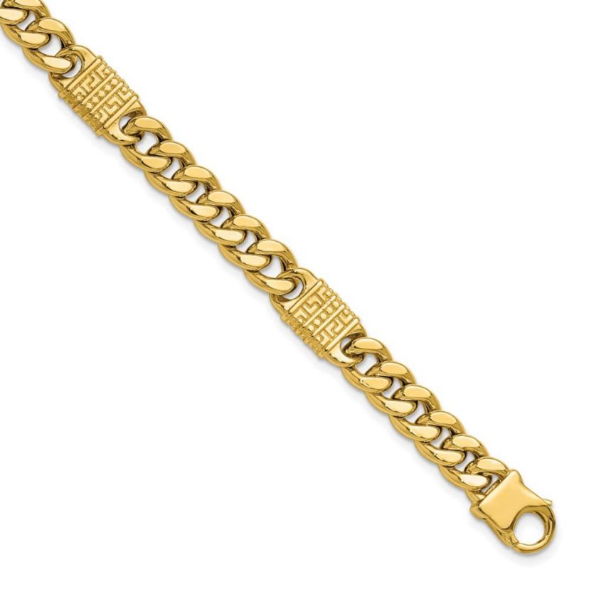 14K Yellow Gold Polished with Design Fancy Link Mens Bracelet
