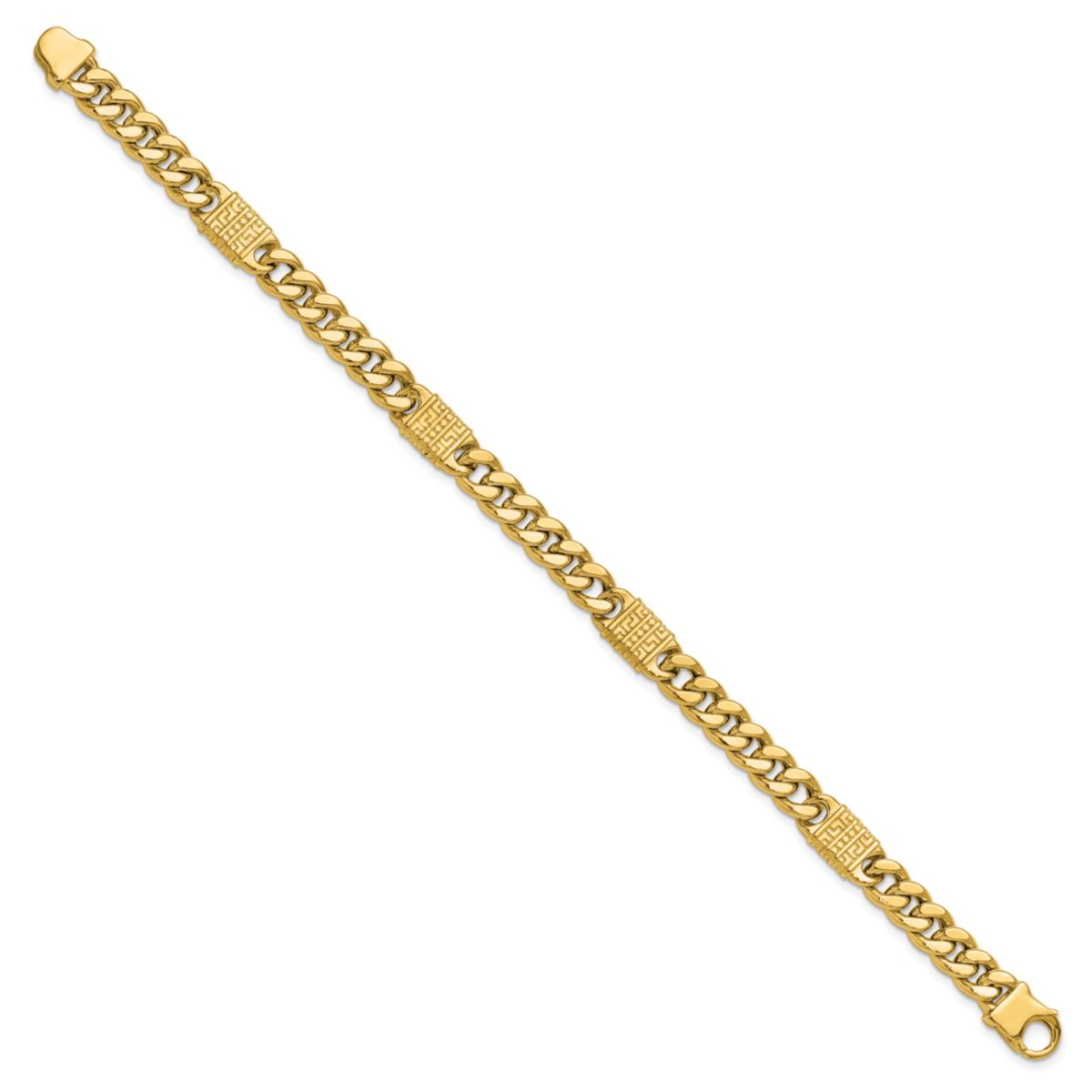 14K Yellow Gold Polished with Design Fancy Link Mens Bracelet