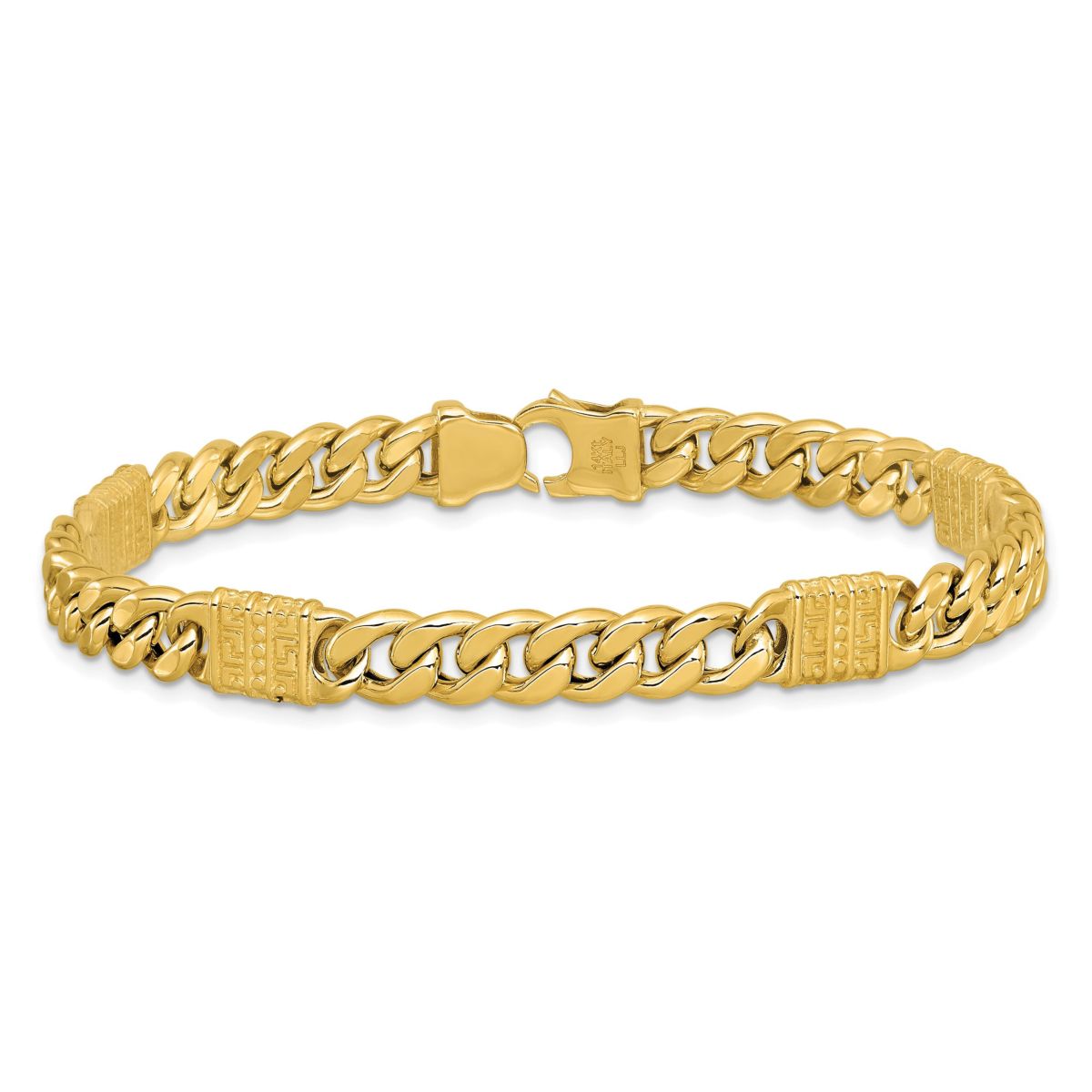 14K Yellow Gold Polished with Design Fancy Link Mens Bracelet