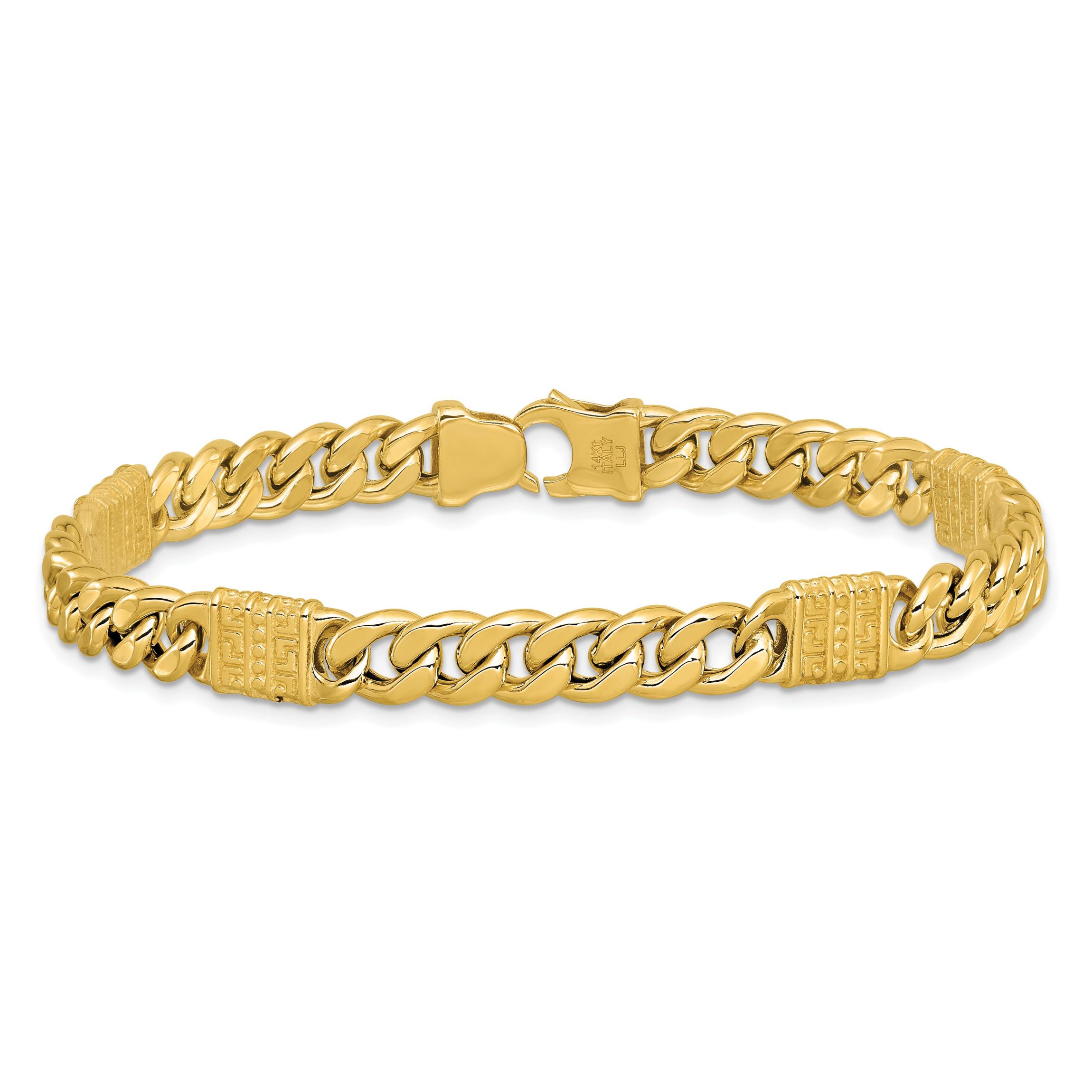 14K Yellow Gold Polished with Design Fancy Link Mens Bracelet