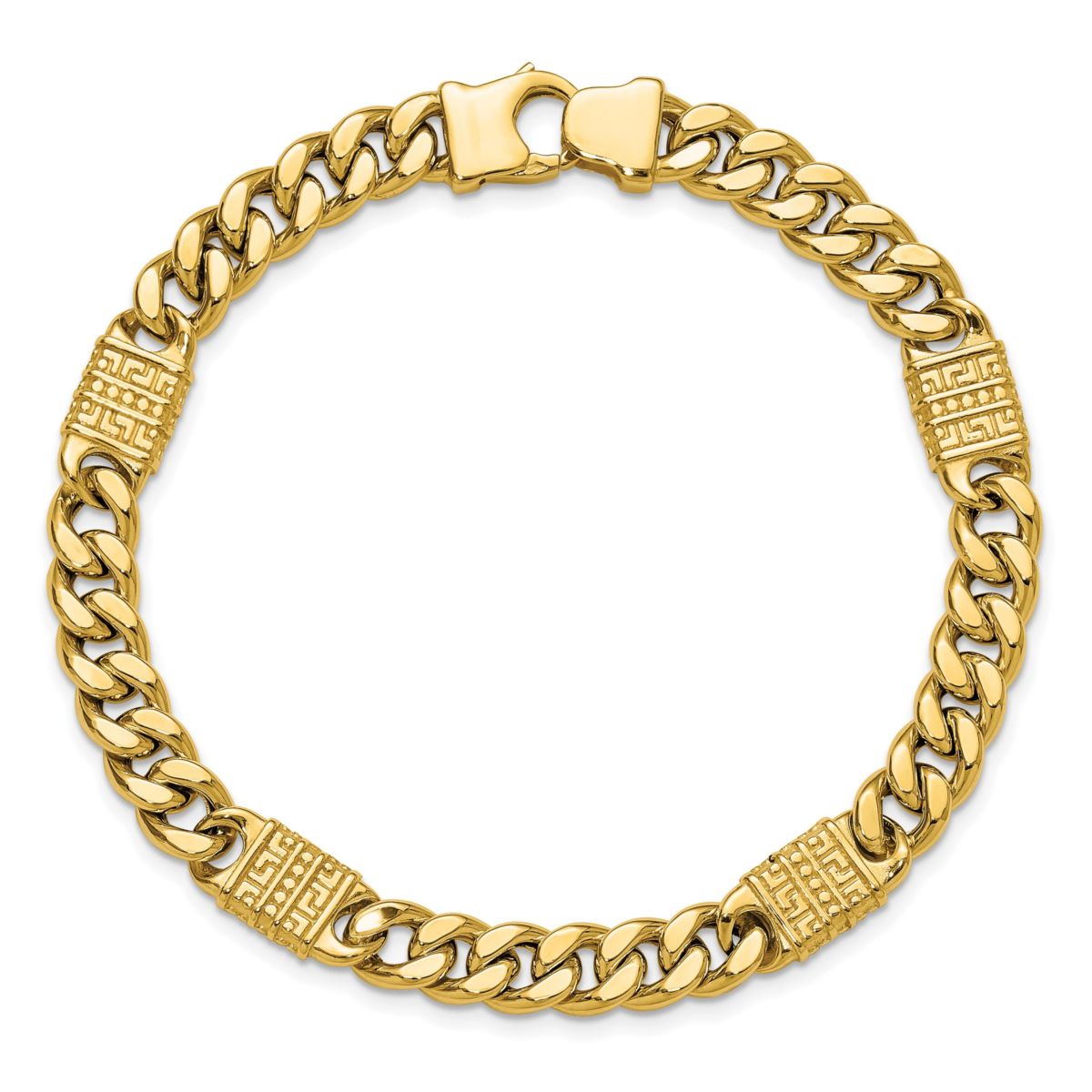 14K Yellow Gold Polished with Design Fancy Link Mens Bracelet