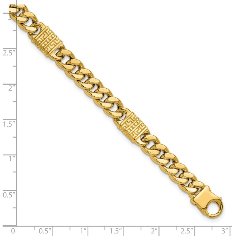 14K Yellow Gold Polished with Design Fancy Link Mens Bracelet