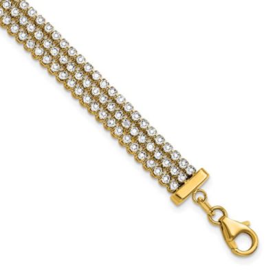Belk & Co 14K Two-tone Polished and Diamond-cut 3-Row Bracelet, Yellow, 7 in
