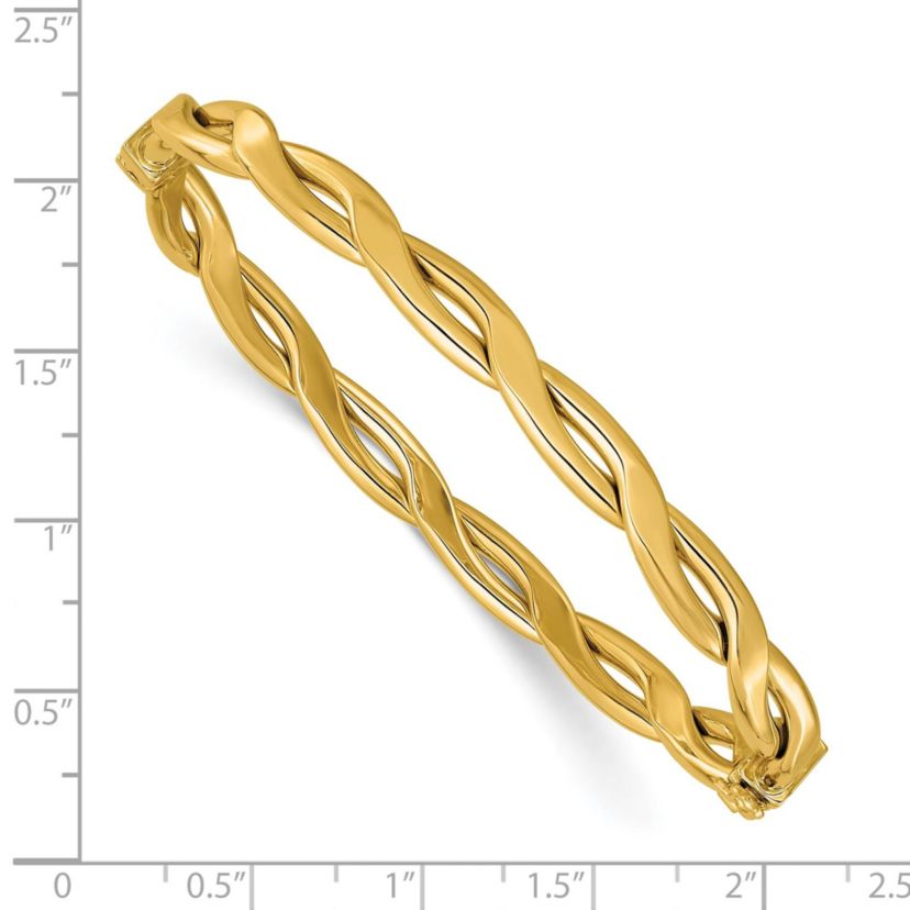 14K Yellow Gold Polished Fancy Intertwined Hinged bangle