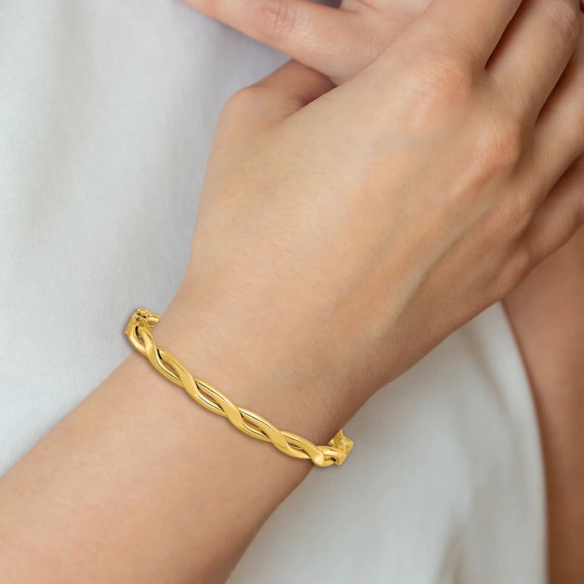 14K Yellow Gold Polished Fancy Intertwined Hinged bangle