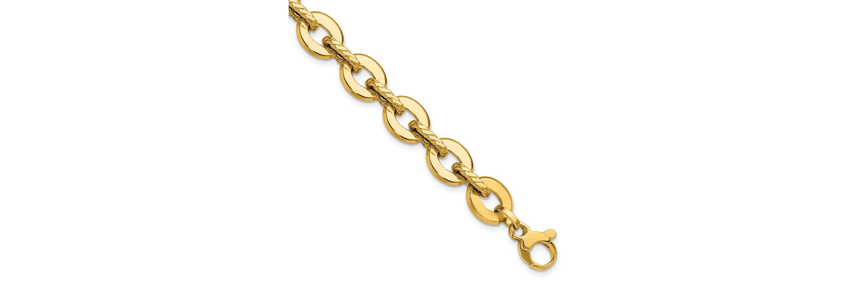 14K Yellow Gold Polished and Grooved Fancy Link Bracelet