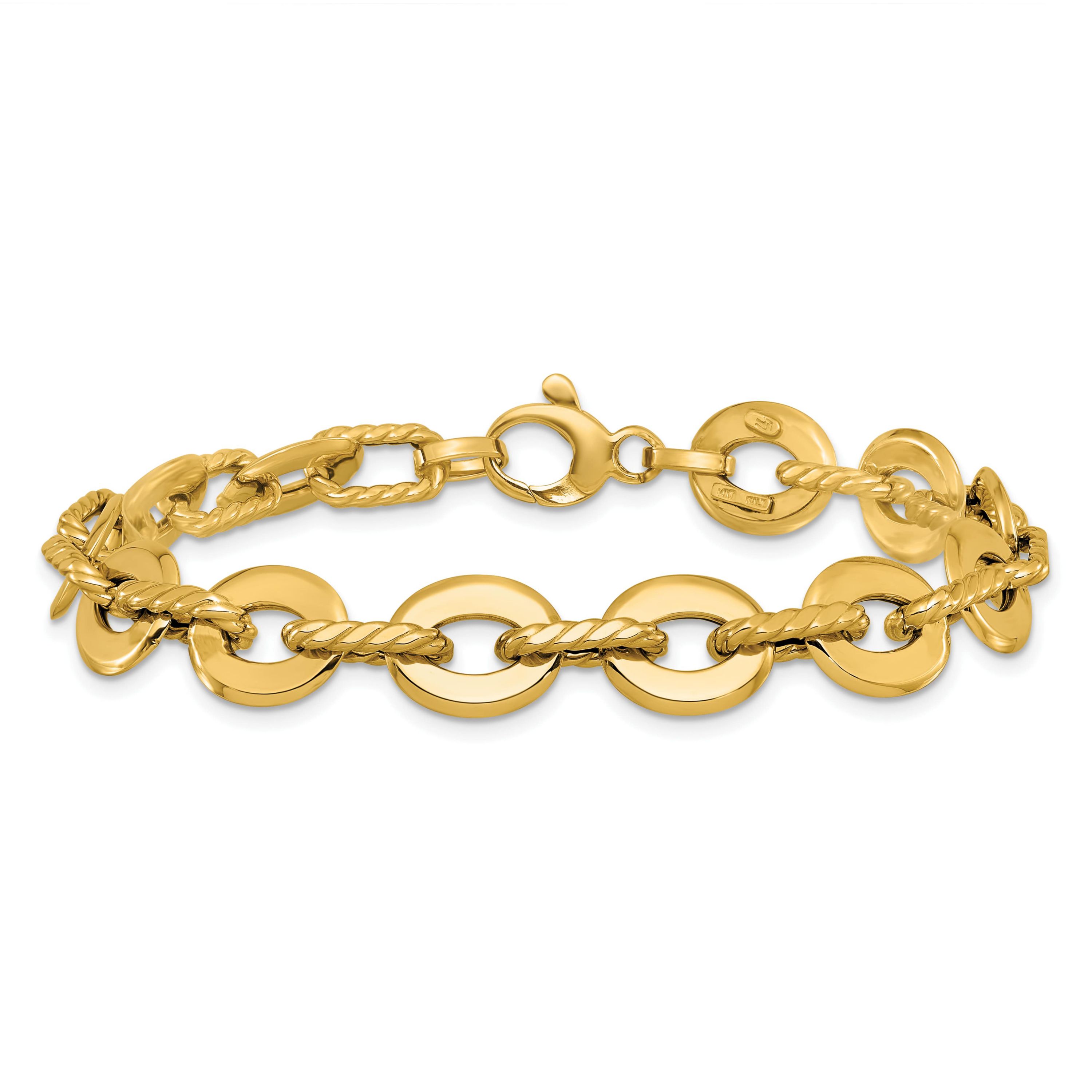 14K Yellow Gold Polished and Grooved Fancy Link Bracelet