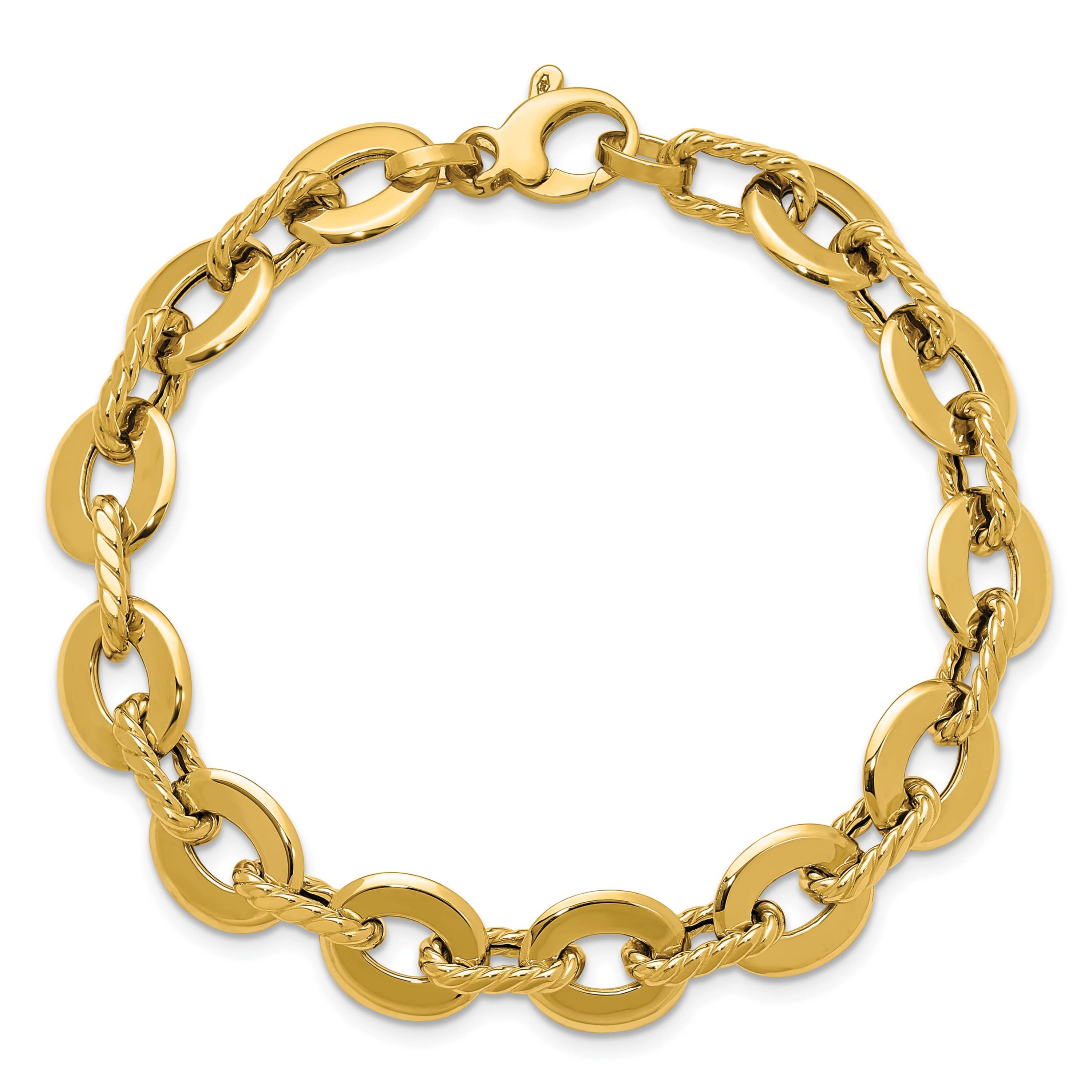 14K Yellow Gold Polished and Grooved Fancy Link Bracelet