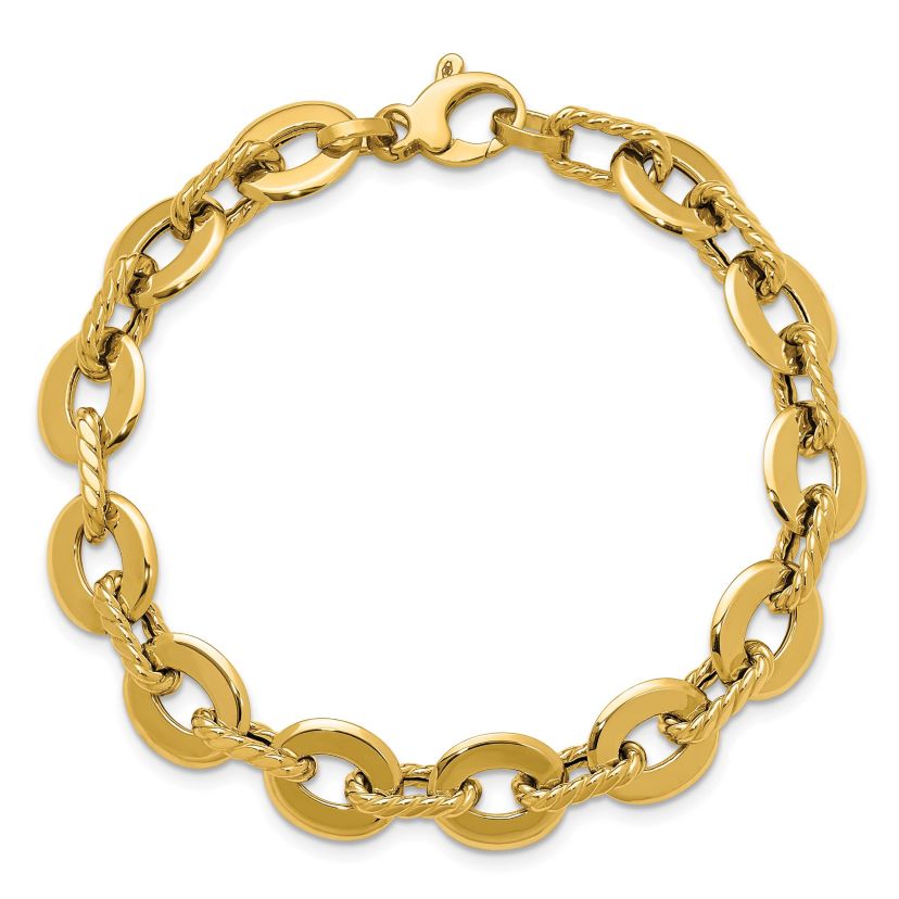 14K Yellow Gold Polished and Grooved Fancy Link Bracelet