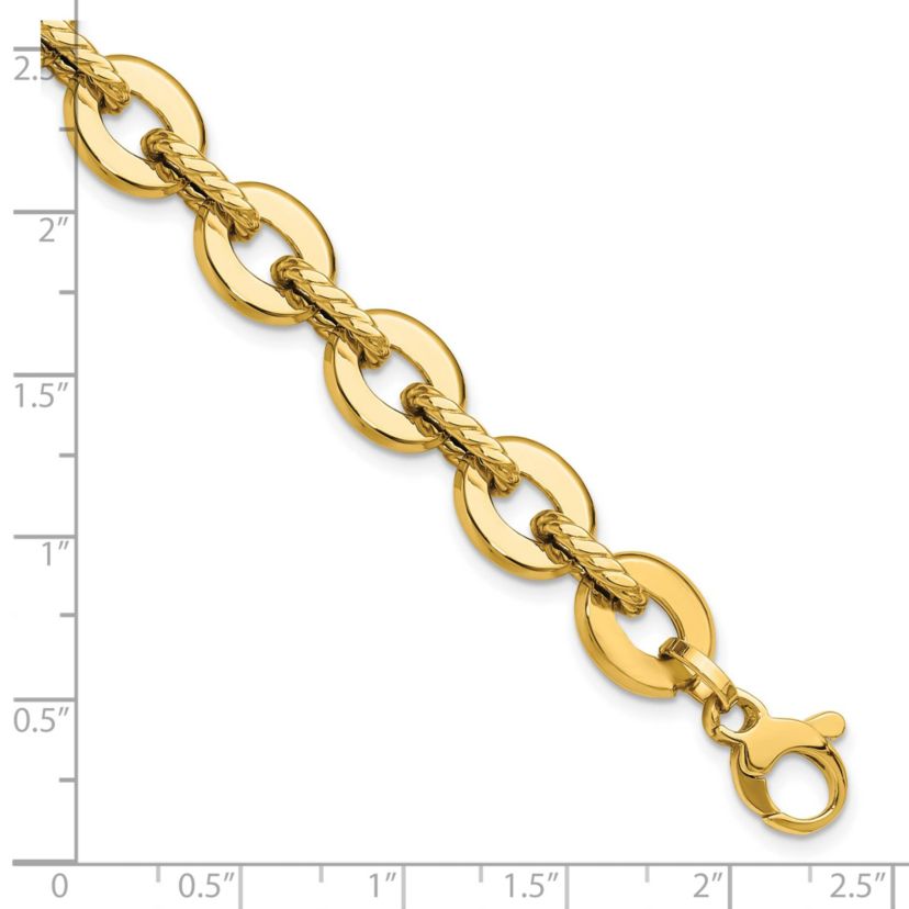 14K Yellow Gold Polished and Grooved Fancy Link Bracelet