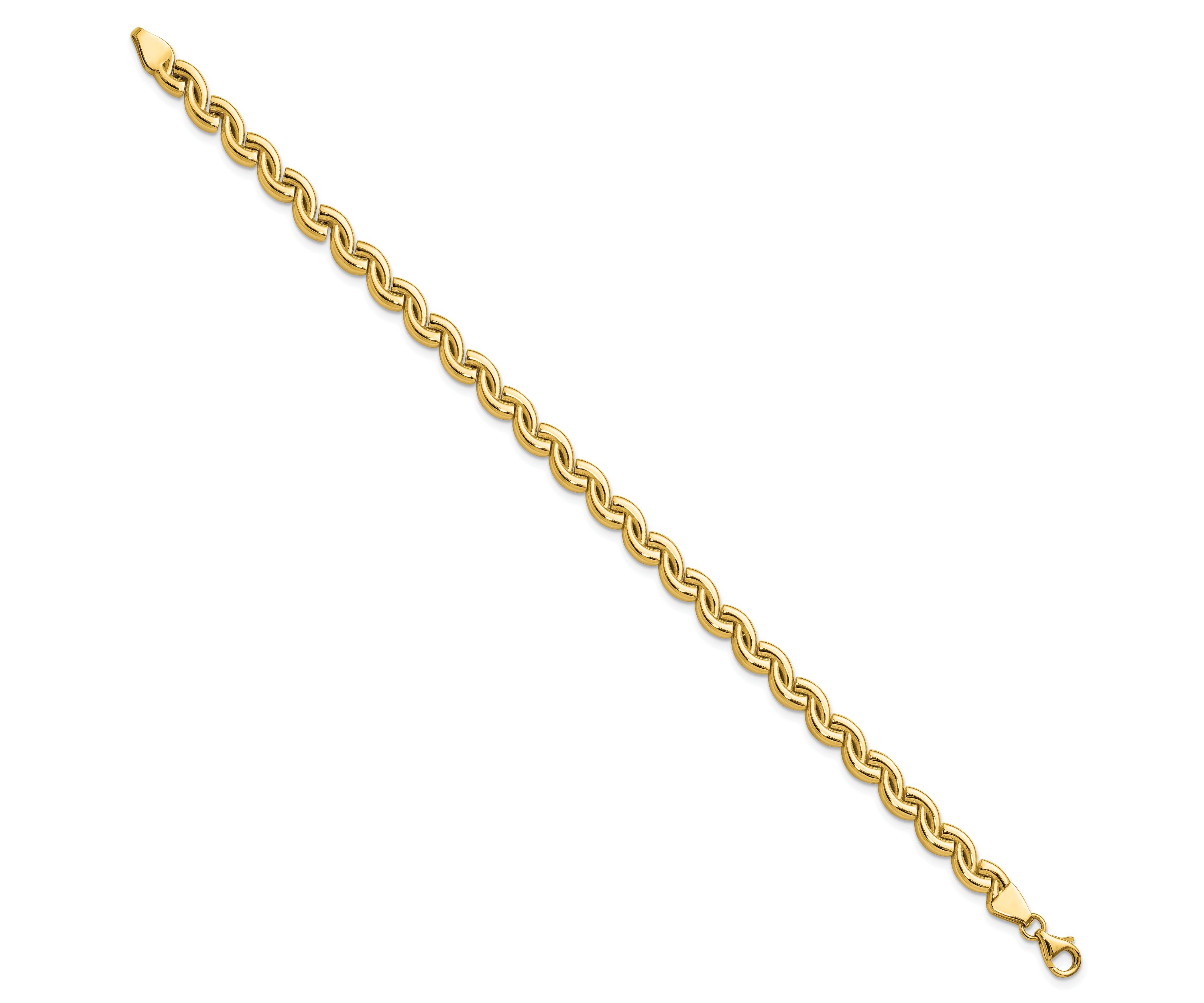 14K Yellow Gold Polished Fancy Wave Link Bracelet