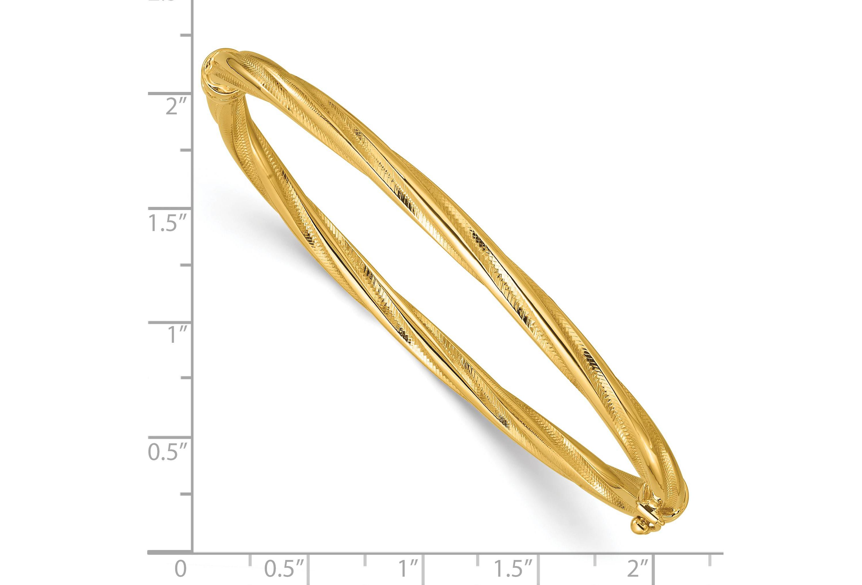 14K Yellow Gold Polished and Textured Twist Hinged Bangle