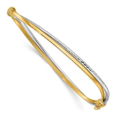 Belk & Co 14K Two-tone Polished and Diamond-cut Twist Hinged Bangle, Yellow, 7 in