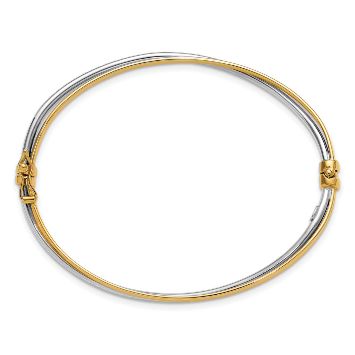 14K Two-tone Polished and Diamond-cut Twist Hinged Bangle