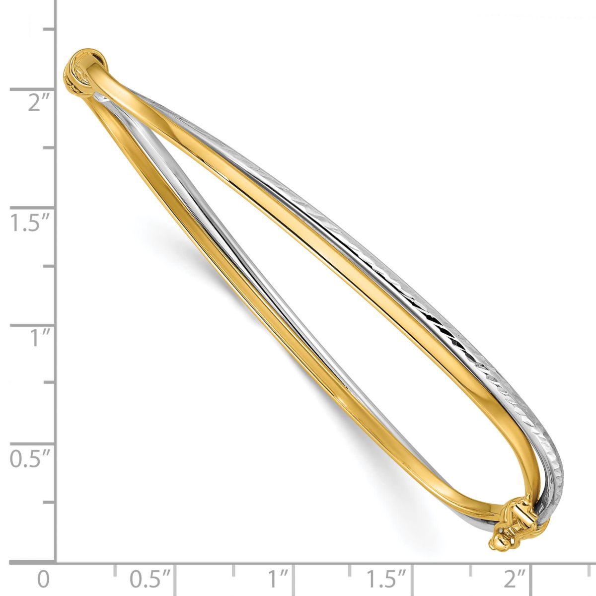 14K Two-tone Polished and Diamond-cut Twist Hinged Bangle